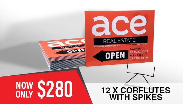 custom Corflutes with Spikes (Real Estate Pointer Sign) printing australia