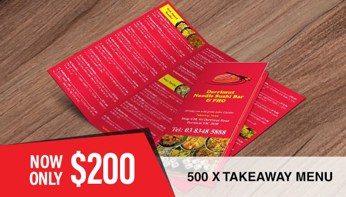 custom Take away Menu printing australia